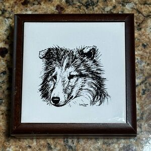 Vintage Trinket Box Collie/Sheltie tile Hand Painted by Cindy Farmer (?) 1991